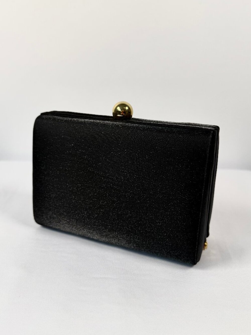 Vintage 90s Valerie Stevens Black Satin Evening Clutch Purse with Gold Chain